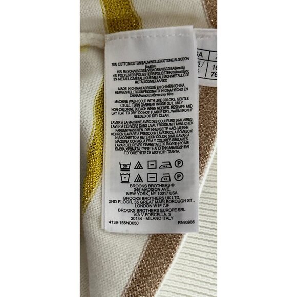 Brooks Brothers Cotton Crewneck White Gold Green Stripes Long Sleeve Size XSmall - Picture 10 of 10